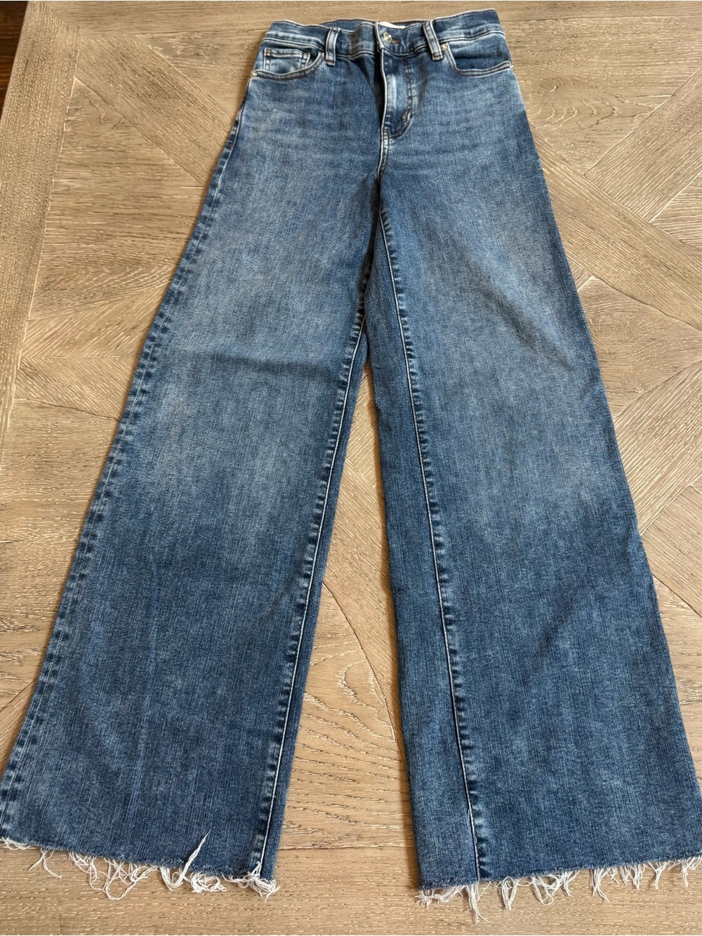 Frame Denim Wide Leg Flare Jeans in Medium Blue Wash